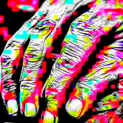 Pixellated wrinkled hand