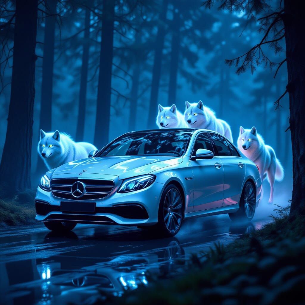 Mercedes E-Class Chariot Pulled by Spectral Wolves