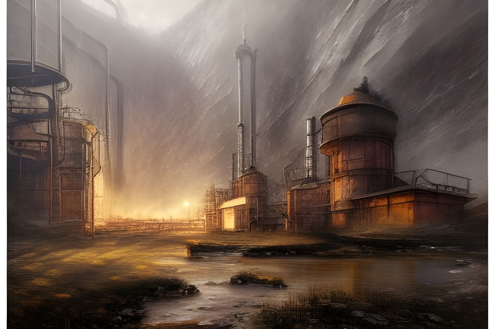 Secret Mountain Factory: Photorealistic Oil Painting