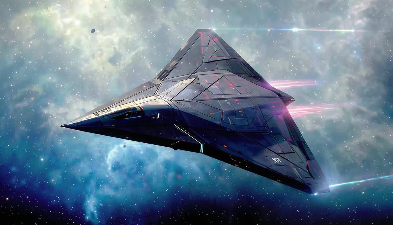 Futuristic Delta Wing Jet in Vibrant Starfield