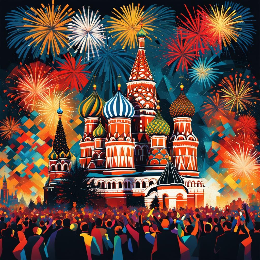 Moscow New Year's Eve Celebration in Pop Art Style