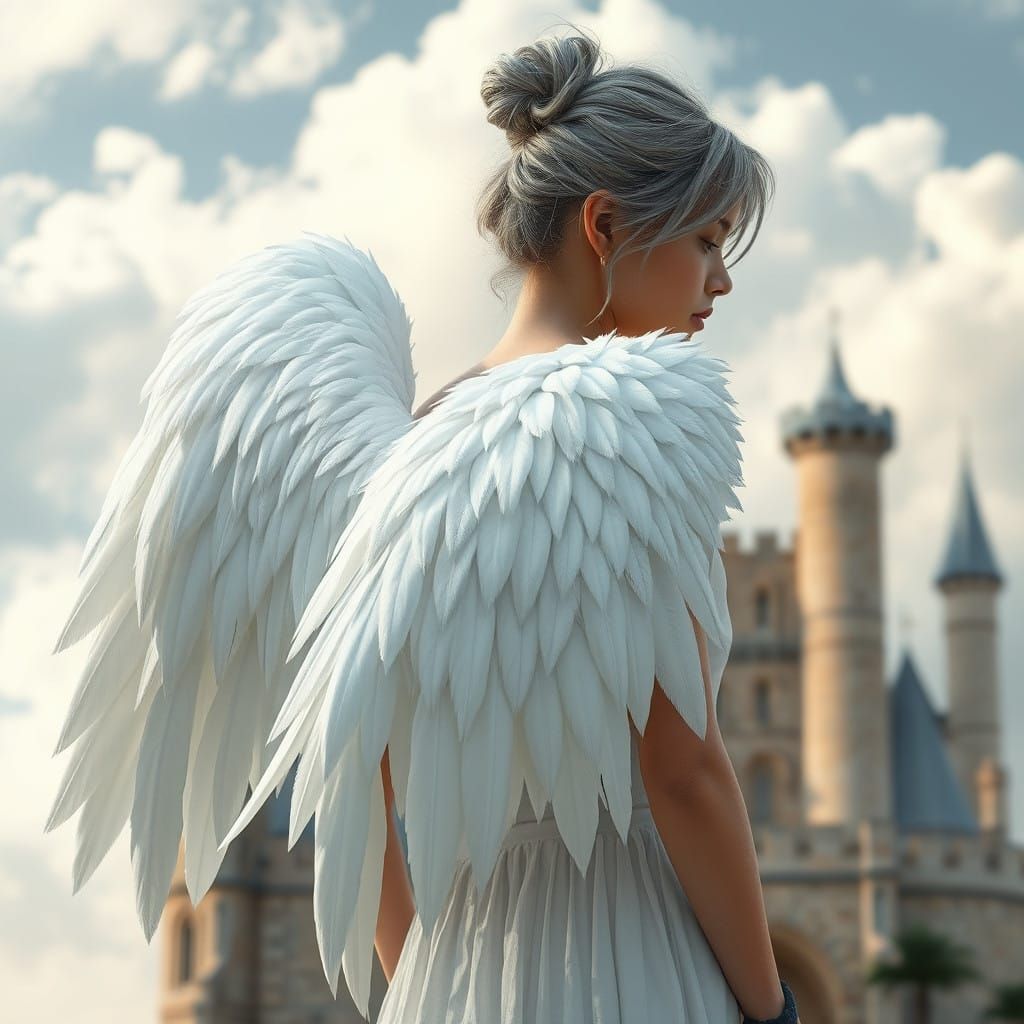 Ethereal Angelic Goddess with Majestic Wings in Contemplativ...