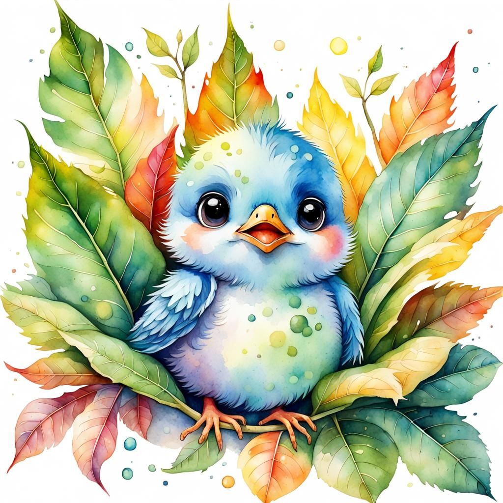 Adorable Baby Bird in Watercolor Art