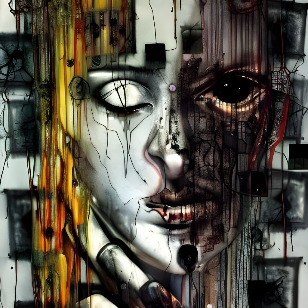 Claymation Portrait in Dave McKean Style with Ink Drips