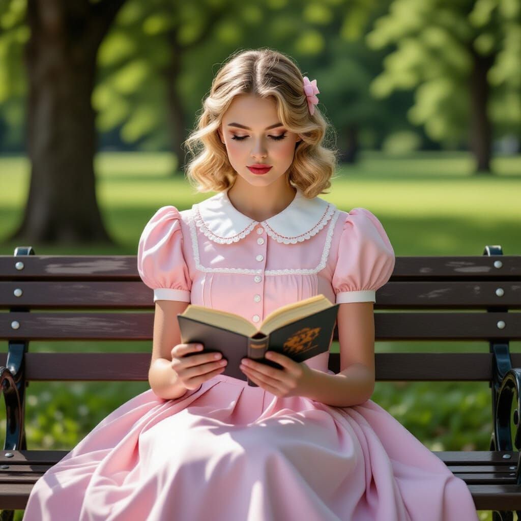 Young Woman Reading in Park: Cinematic Digital Painting