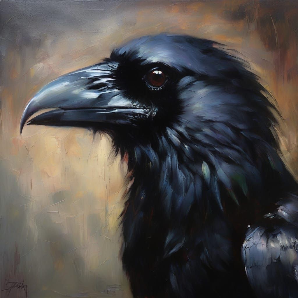 Black Raven Whispers: An Expressionist Oil Painting