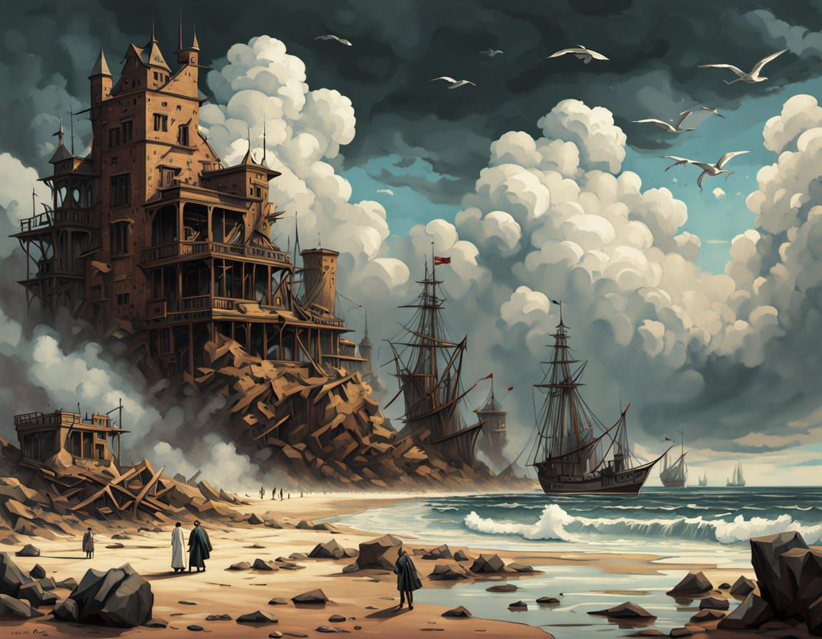 Teenage Boys in Capes Play Baseball Amidst Beach Ruins