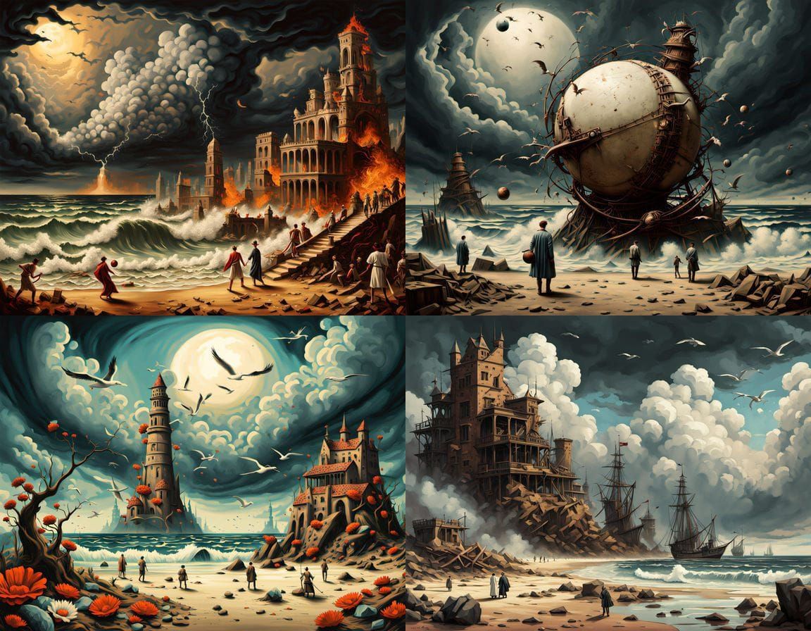 Teenage Boys Play Baseball on Beach in Norman Rockwell Style