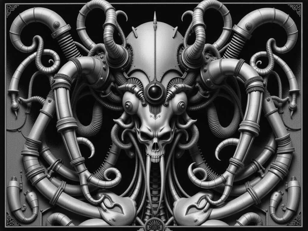 Surreal Biomechanical Skull in Gigerpunk Style