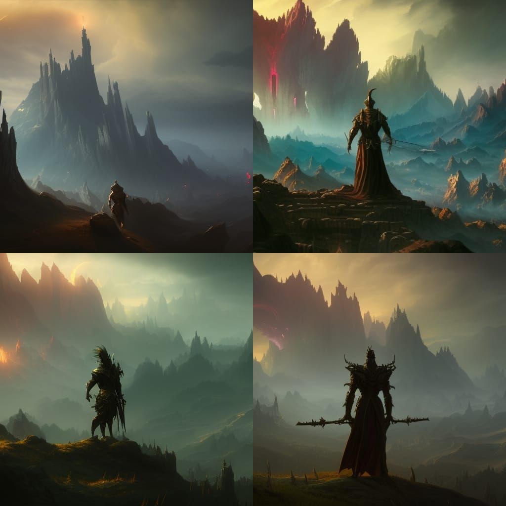 Dark Conqueror Overlooking Horizon in Detailed Matte Paintin...