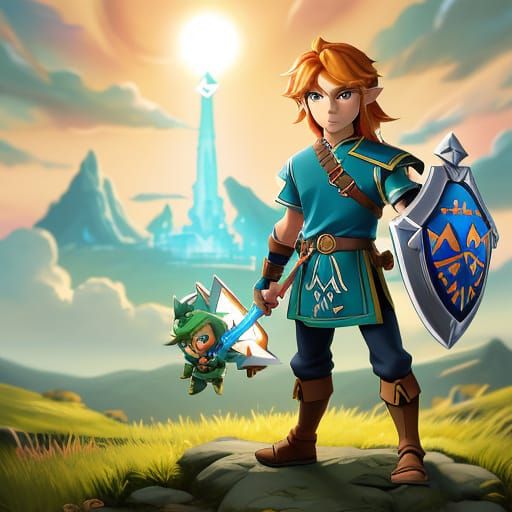 Chibi Link with Master Sword and Hylian Shield