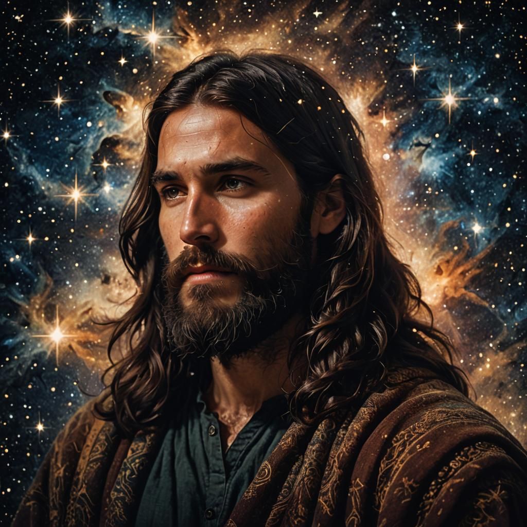 Cosmic Jesus Christ Portrait in Hyperrealism