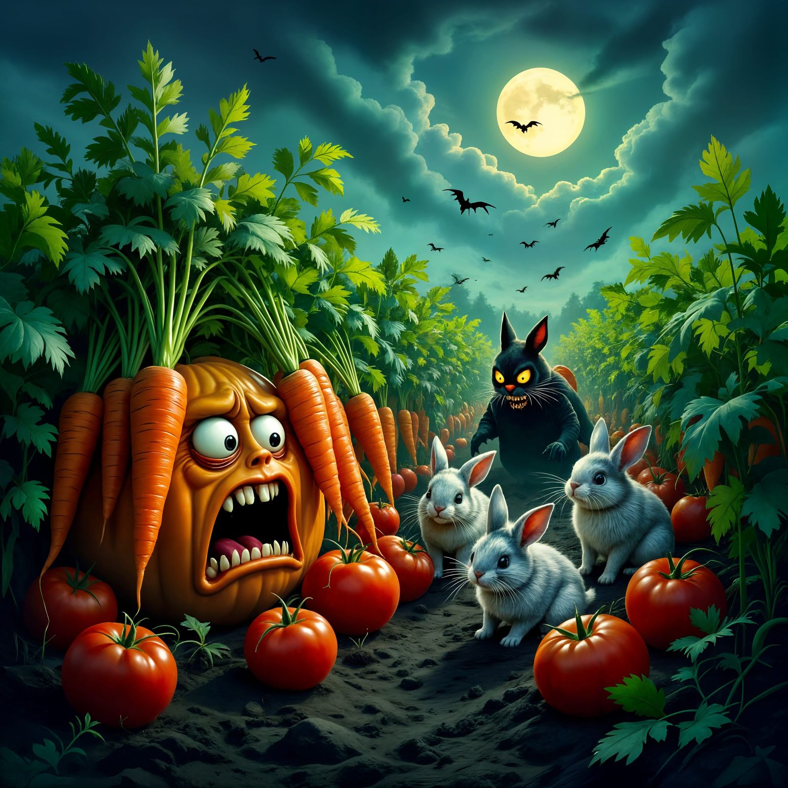 Frightened Vegetables and Evil Rabbits in Eerie Garden