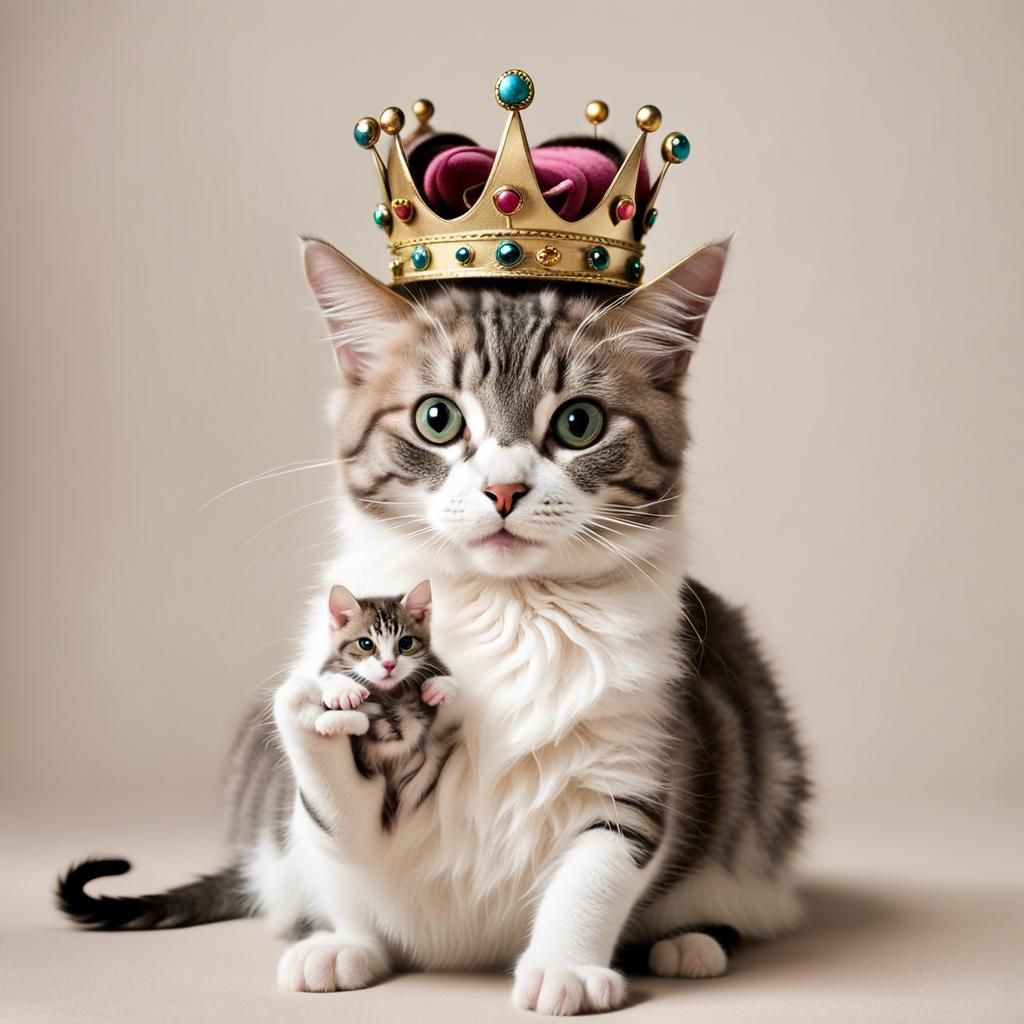 Crowned Cat Holding Mouse