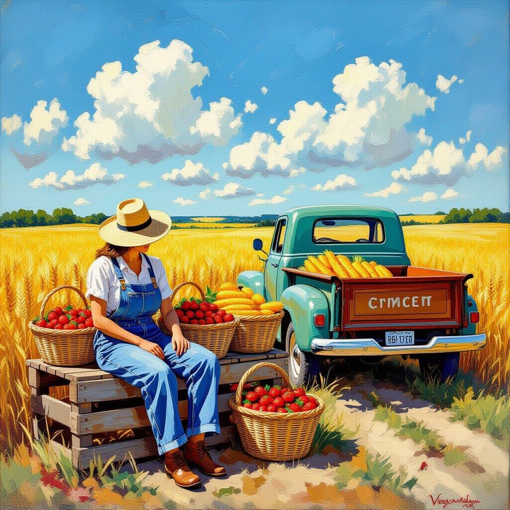 Sun-Drenched Farmstand in Impasto Style