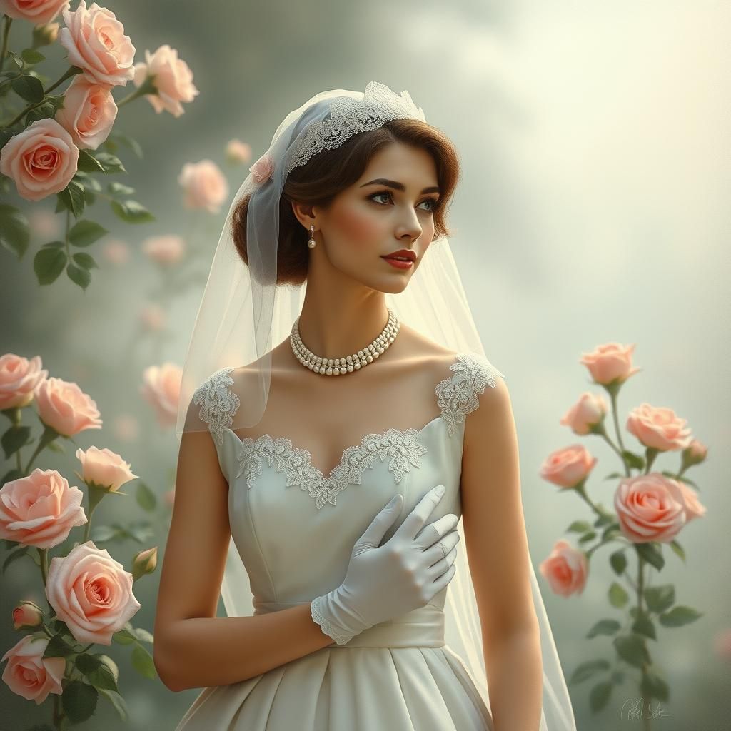 Bride in Misty Garden: Alphonse Mucha Inspired