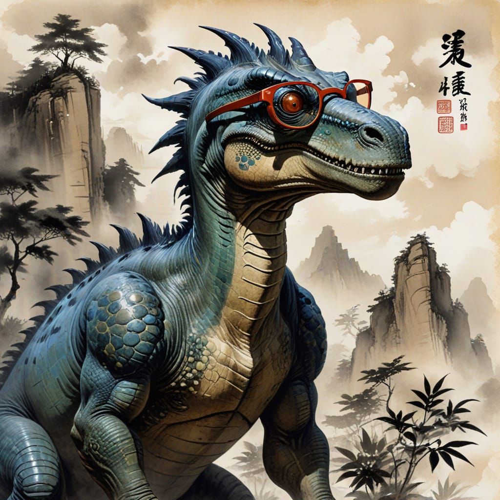 Fantasy Dinosaur in Shitao Style Masterpiece