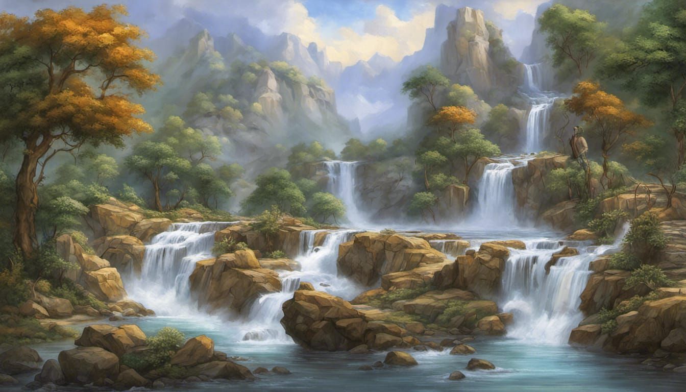 Intricate Waterfall Landscape: A Masterpiece of Nature