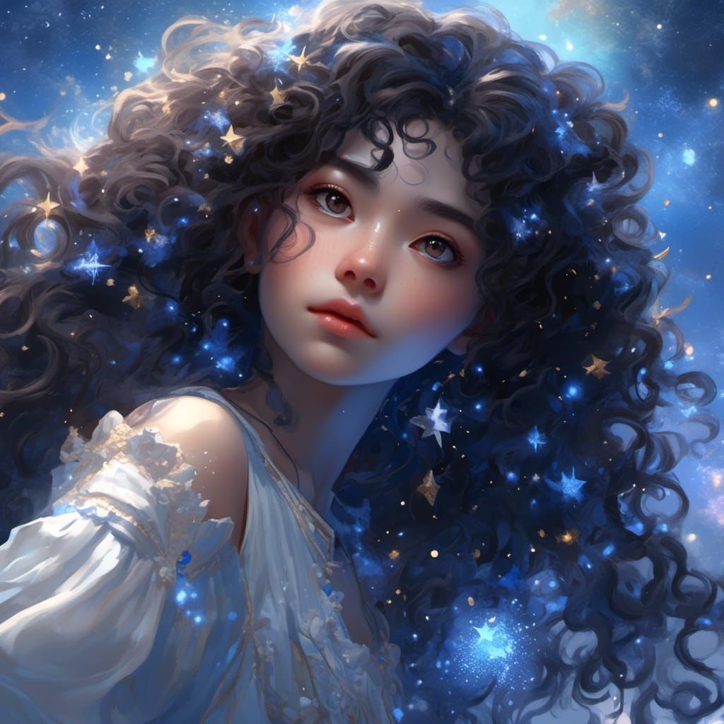 Celestial Girl with Galaxy Eyes in 3D Anime Style