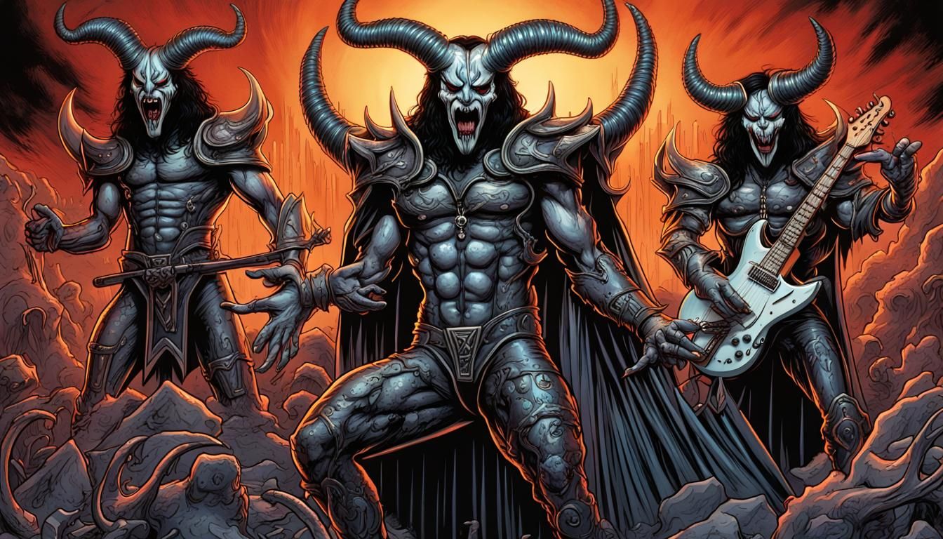 Demonic Rock Band Concert in Comic Book Style