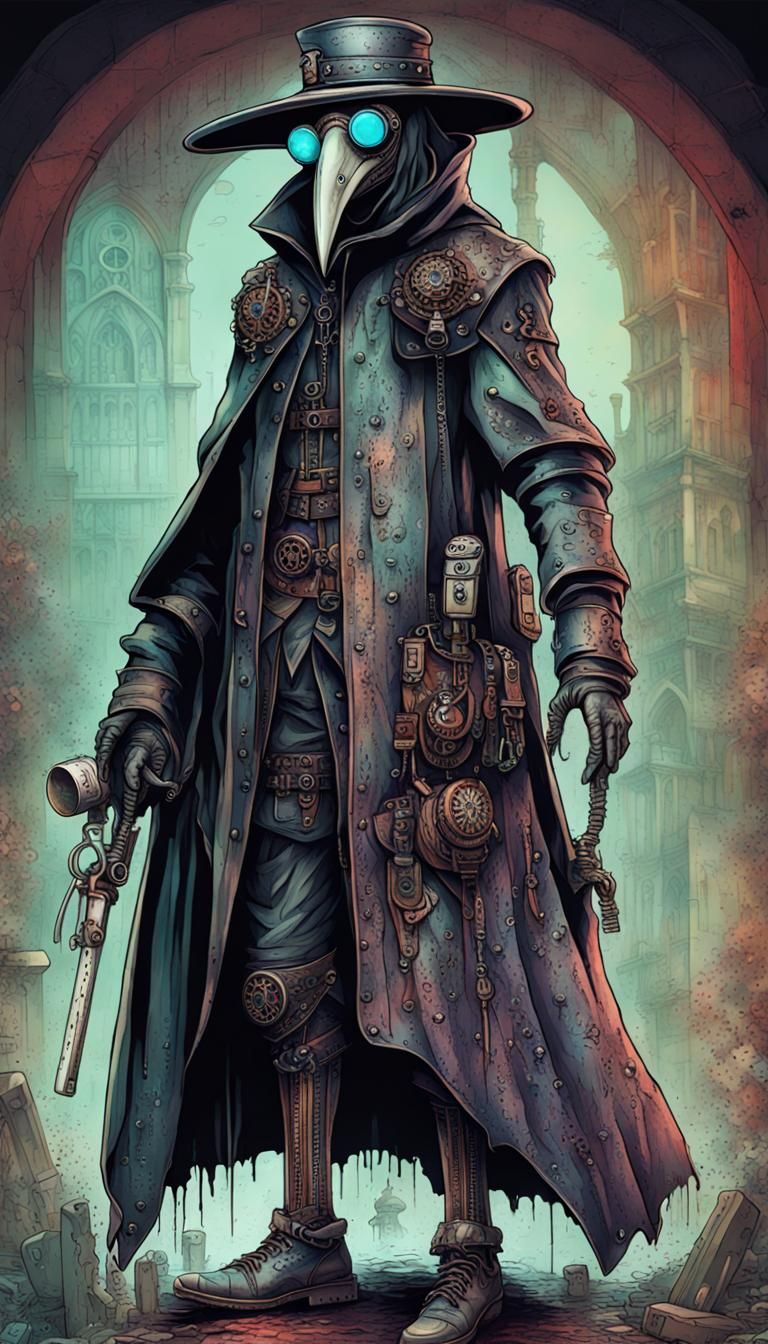 Cyberpunk Plague Doctor in Dystopian Future