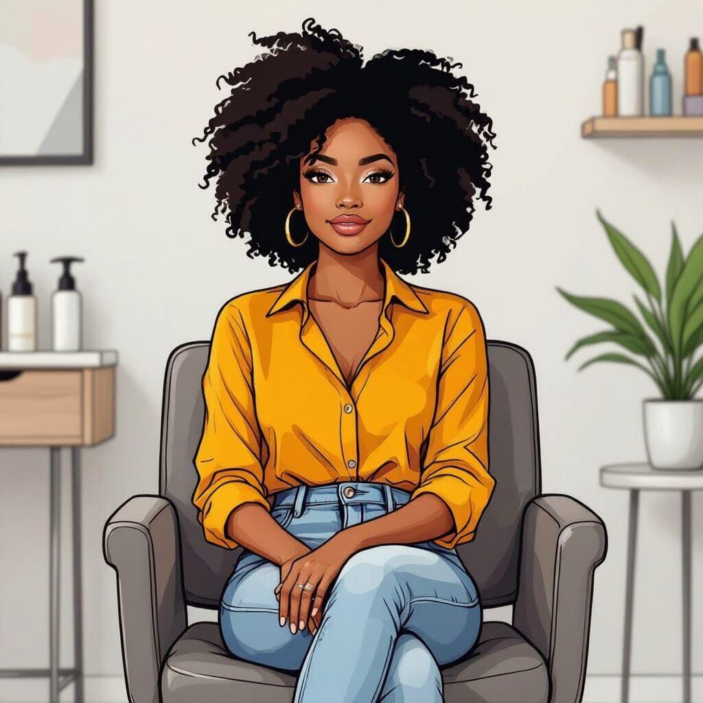 Coloring Page of Woman at Hair Salon