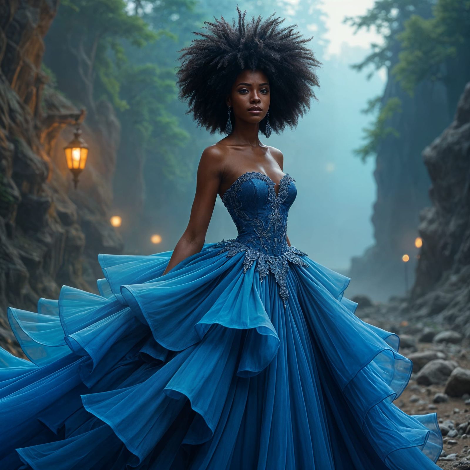Black Woman in Blue Silk Gown: Fantasy Art