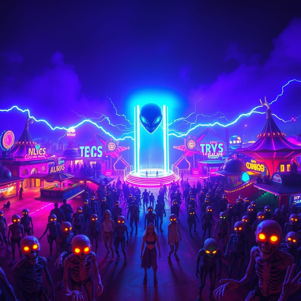 Retro Futuristic Theme Park Comes Alive with Neon Lights and...