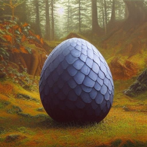 Dragon Egg in Forest: Oil Painting