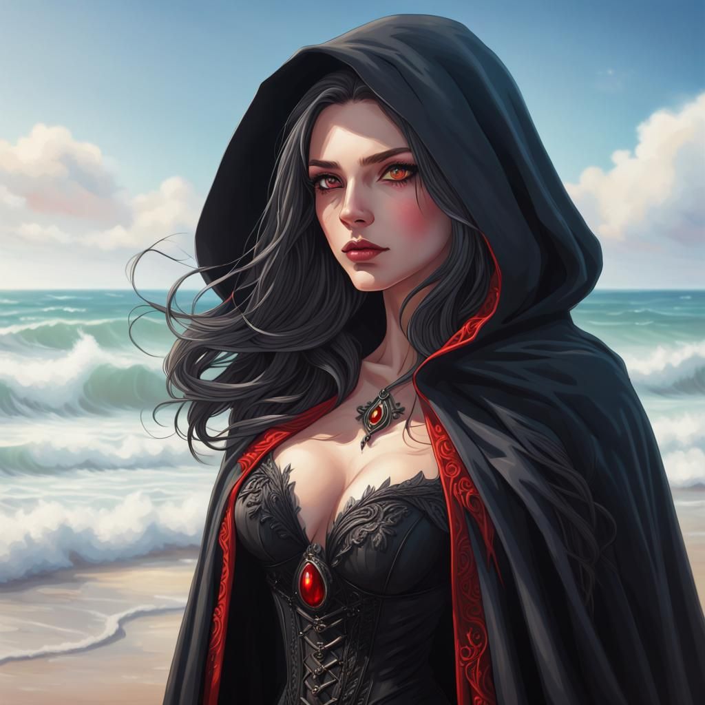 Stunning Sea Witch with Red Eyes on Beach