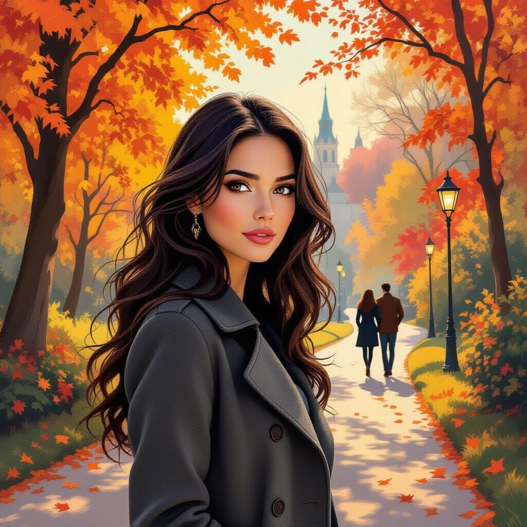 Woman in Gray Coat Amidst Autumn Landscape