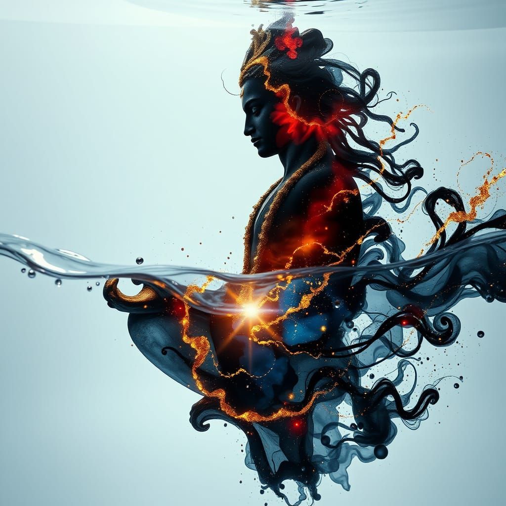 Vishnu Sleeping in Ocean as Hyperreal 3D Render