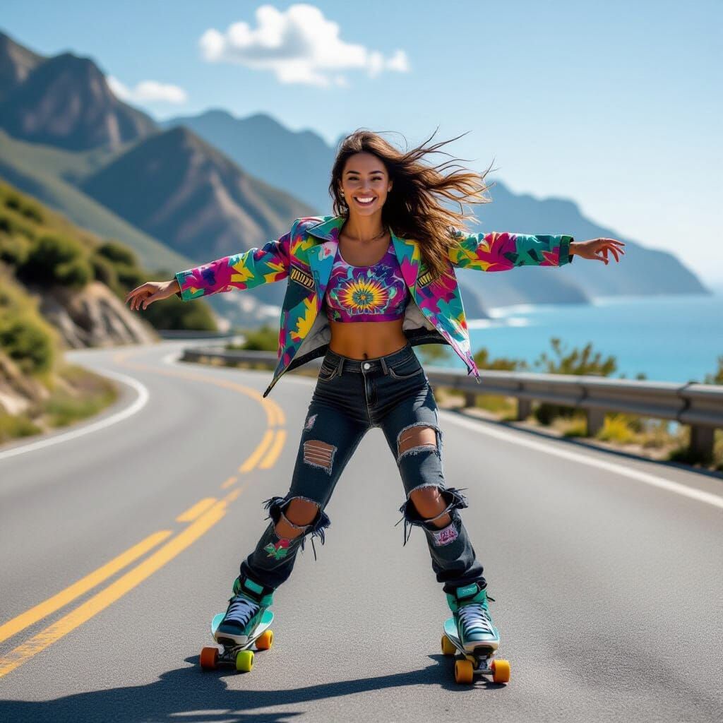 Extreme Skater Powerslide on Mountain Road