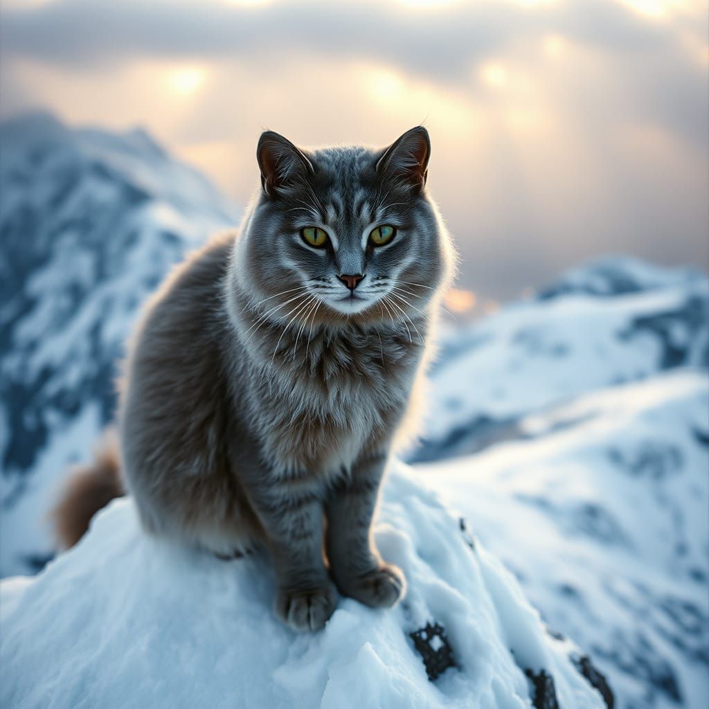 Majestic Siberian Cat in Winter Landscape