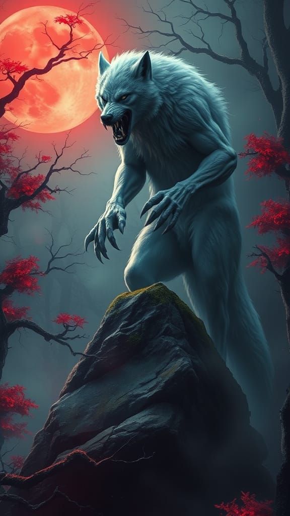 Moonlit Werewolf in Mystical Forest