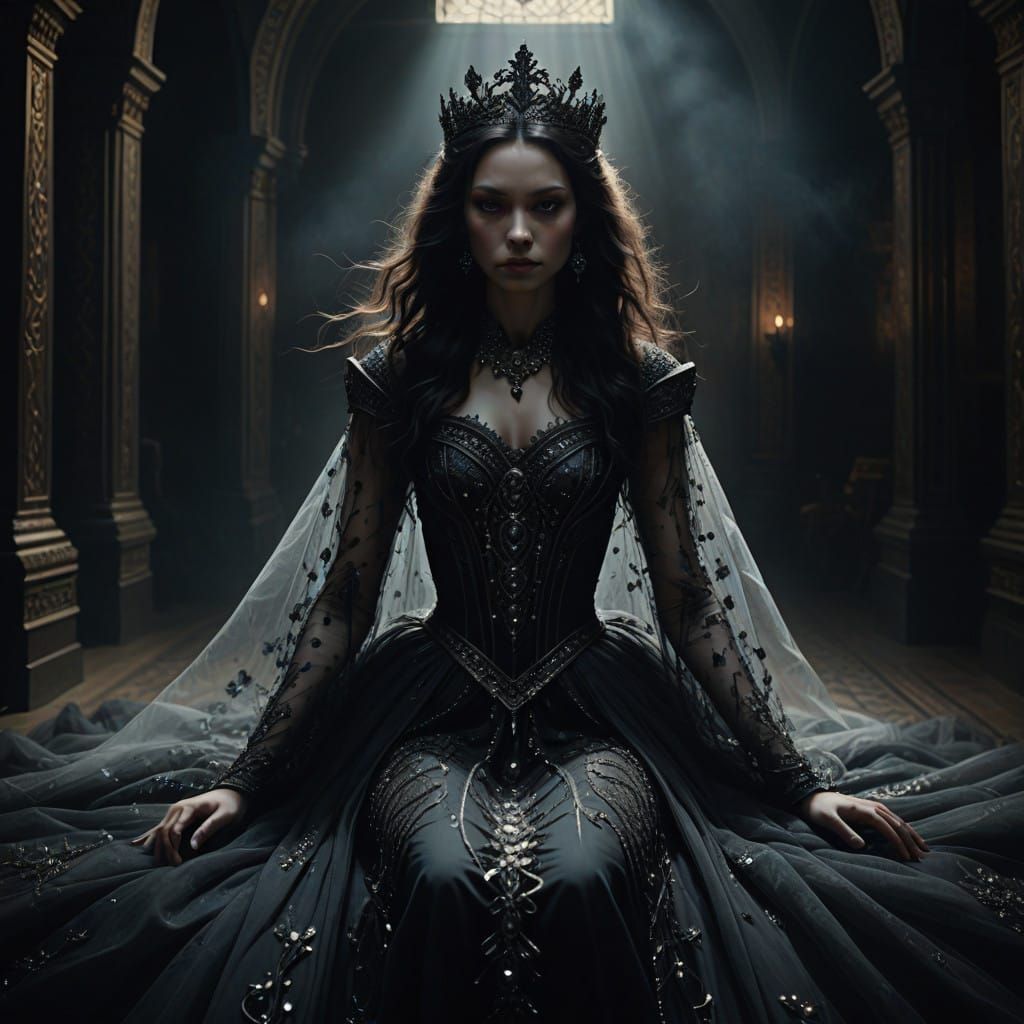Regal Dark Queen in Majestic Diamond Gown