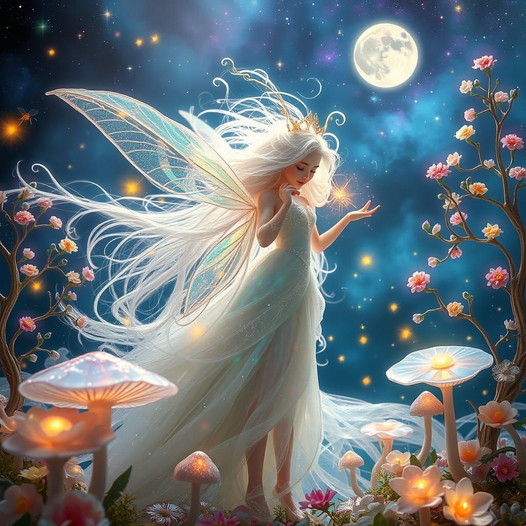 Ethereal Princess Fairy in Whimsical Nighttime Nebula