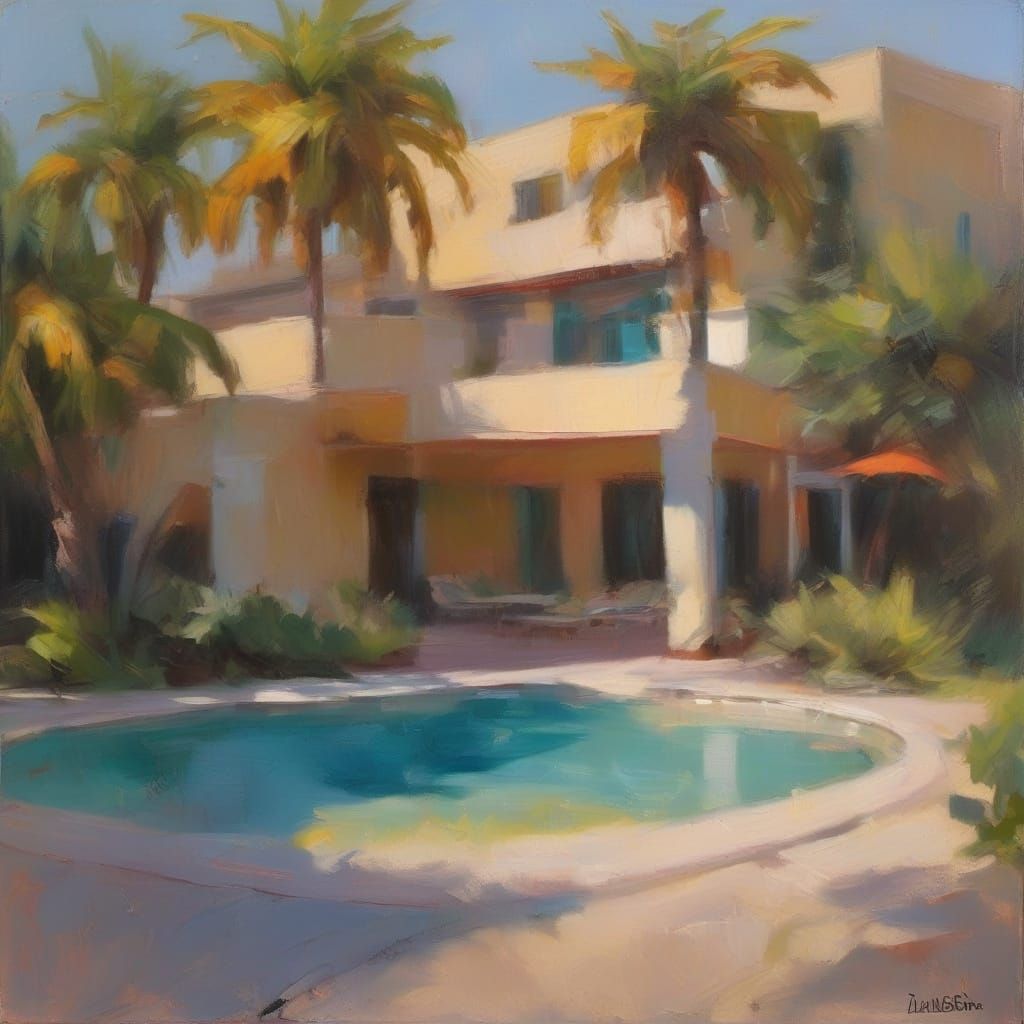 Surreal Los Angeles Oasis in Soft Expressionist Brushstrokes