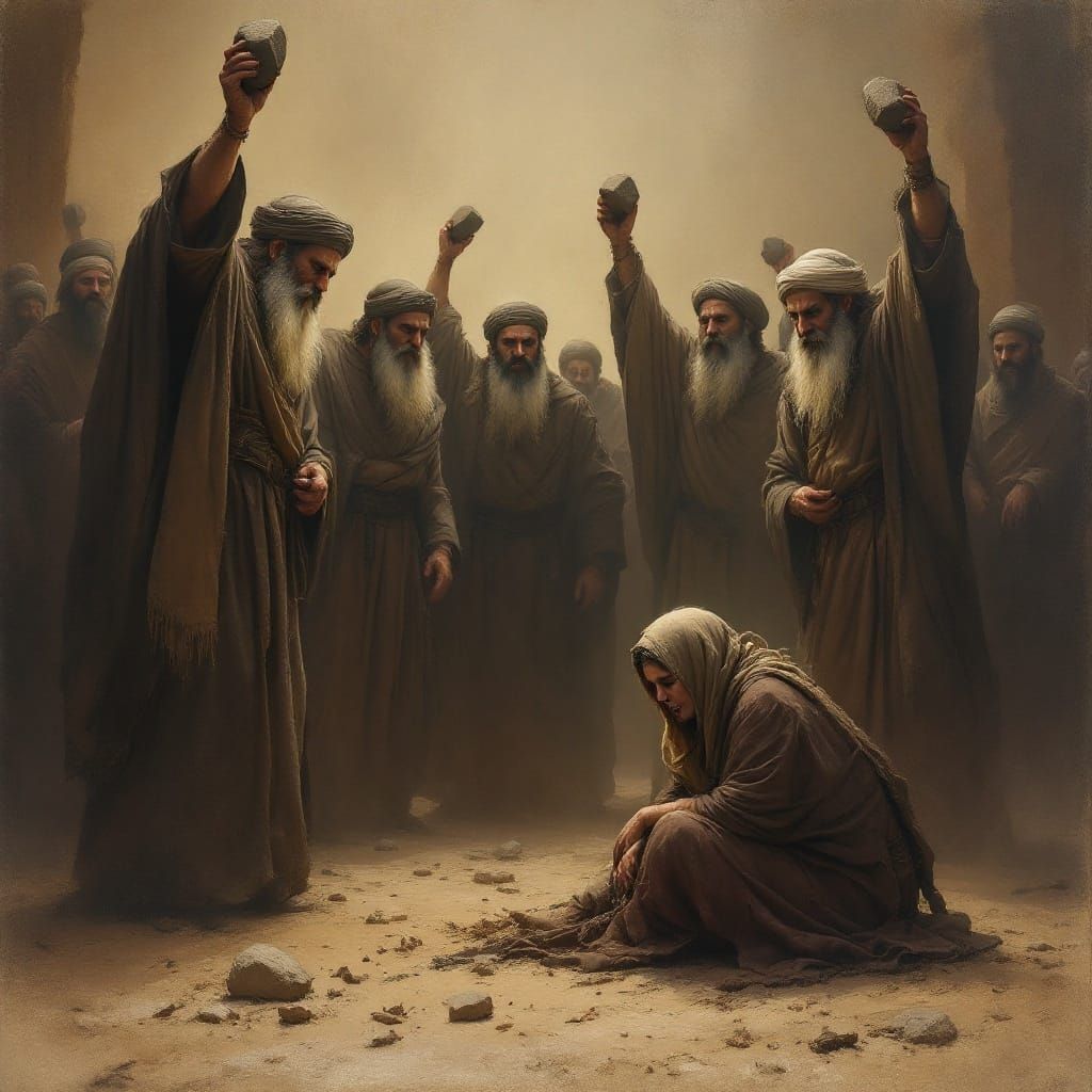 Scribes Condemn the Frightened Woman in a Deserted Ancient L...