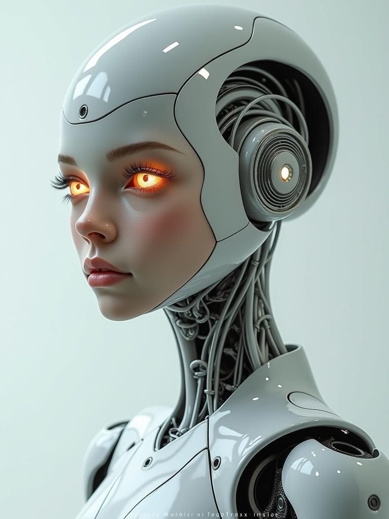 Futuristic Female Robot with Intelligent Eyes