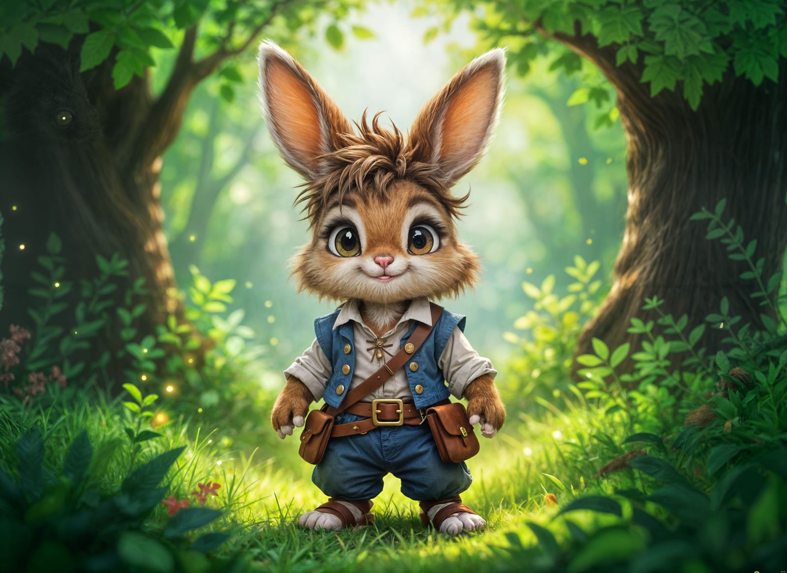 Bunny Creature in Enchanted Forest, Whimsical Fantasy Art
