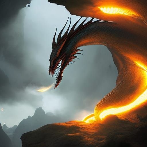 Nordic Fire Dragon in Epic Digital Painting