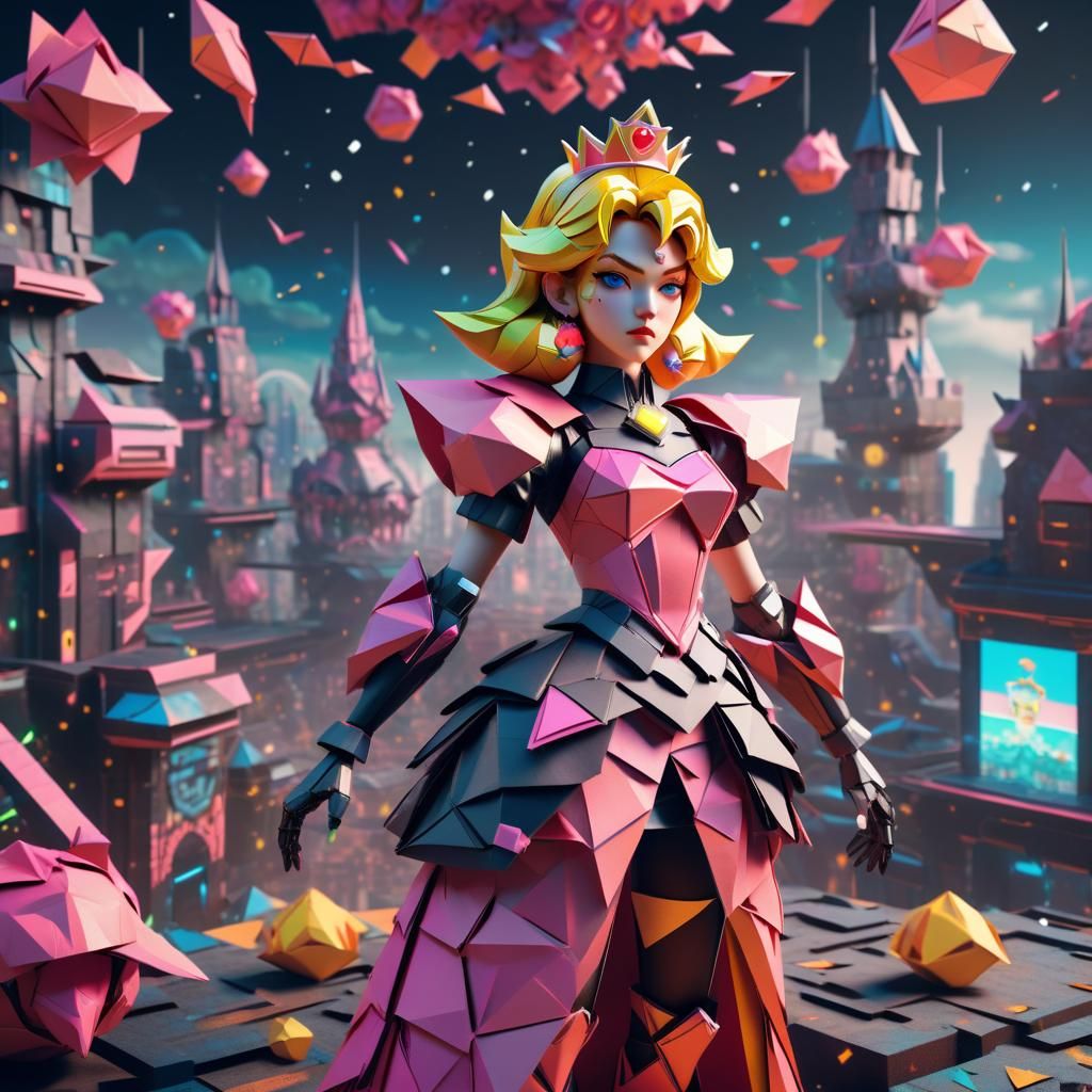 Cyberpunk Princess Peach Origami Papercraft