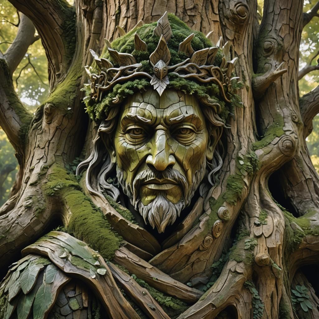 King Merging with Tree Trunk Sculpture