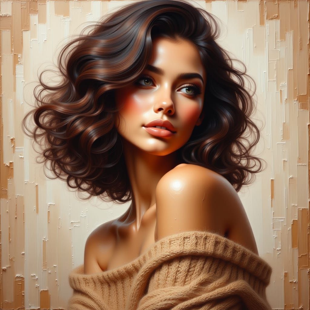 Radiant Woman in Impasto Oil Portrait