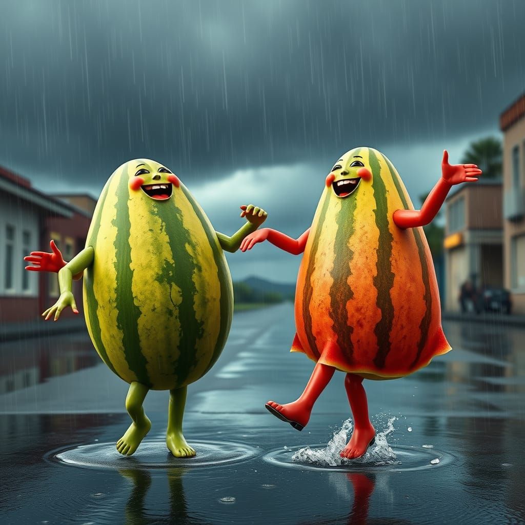 Whimsical Summer Dance of Watermelon Friends