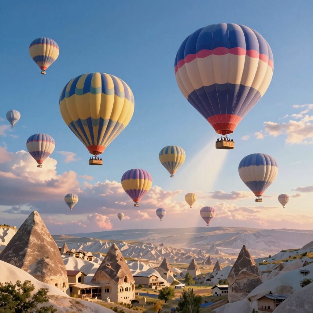 Hot Air Balloons Over Cappadocia's Cave Dwellings