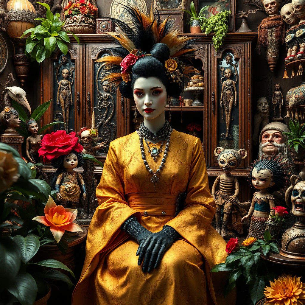 Geisha in Voodoo Attire as Biomechanical Art