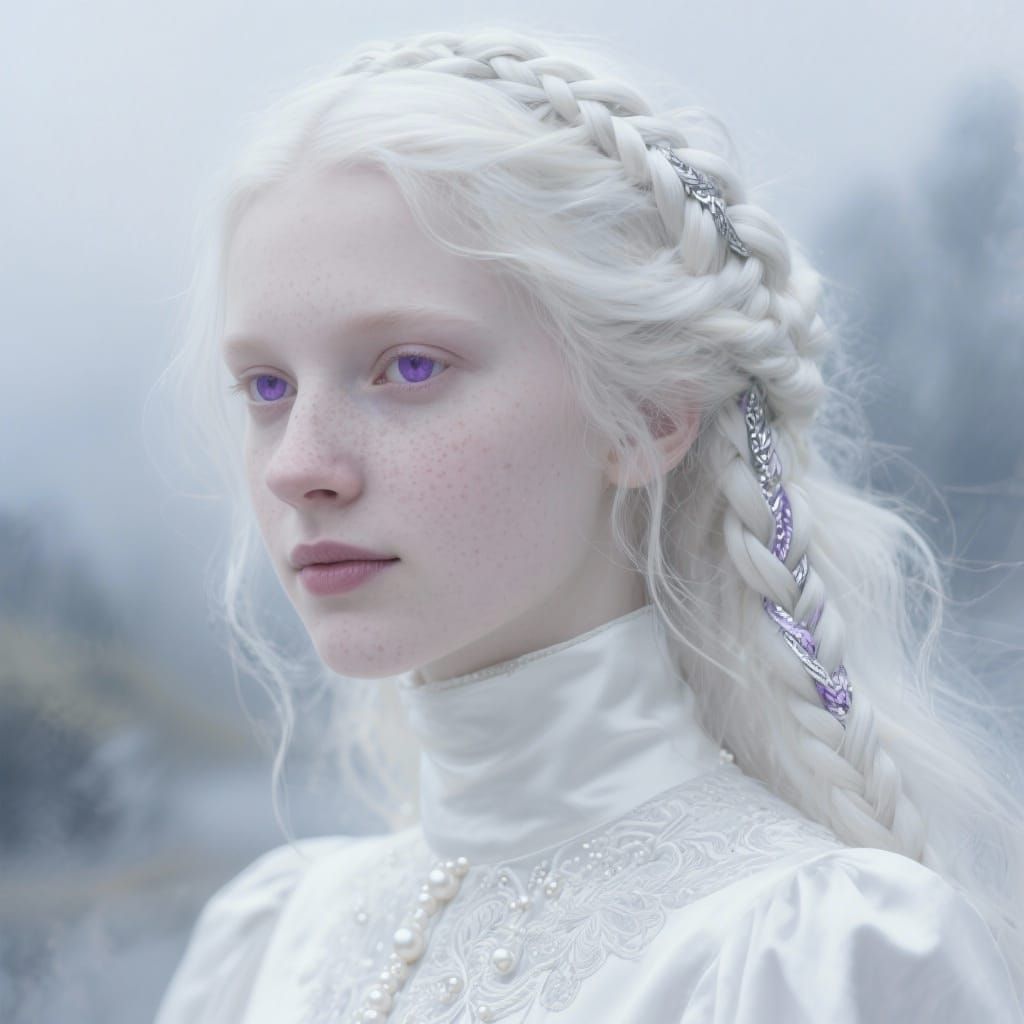 Albino Woman Portrait with Braided White Hair