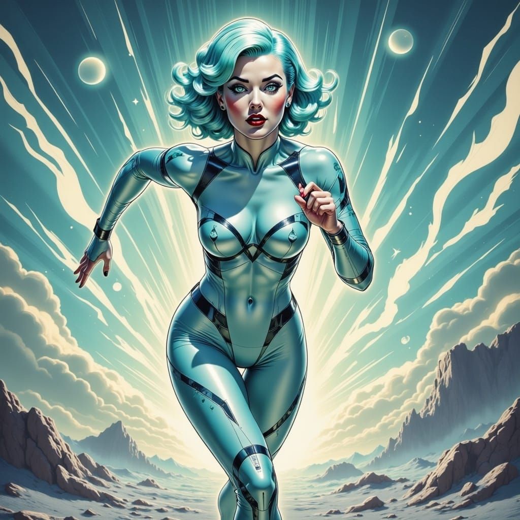 Mercury-Themed Heroine Spriting Across Barren Planet